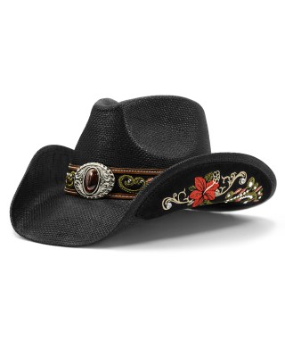 Black special decoration western straw hat for men and women