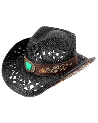 Men's Western Cow Faux Suede Embroidered Sun Hat