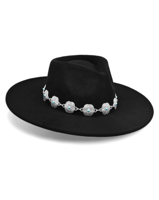 Necklace embellished wide brim bohemian western hat for men and women