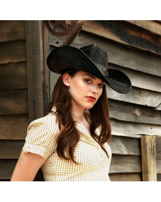 Pleated Plastic Wide Denim Hat