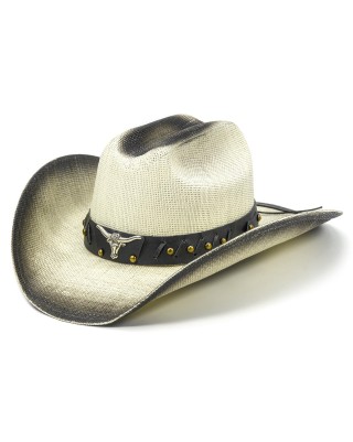 Straw Denim Pleated Western Hat
