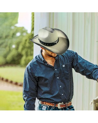 Straw Denim Pleated Western Hat