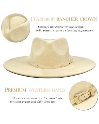 Unisex felt rancher fedora hat with wide 4" flat brim