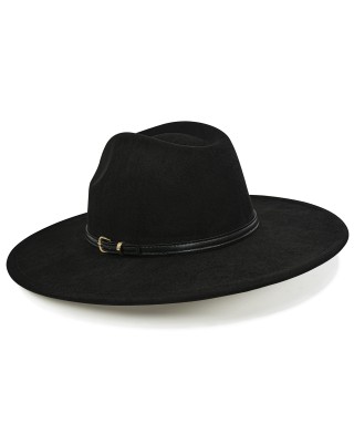Women's Black Wide Brim Fedora Hat