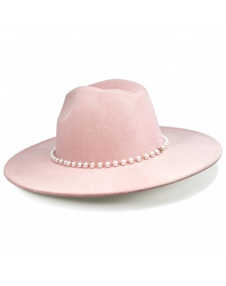 Women's Wide Brim Pearl Embellished Fedora Hat