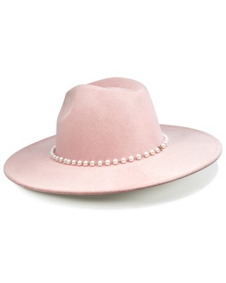 Women's Wide Brim Pearl Embellished Fedora Hat